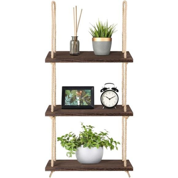 Hanging Shelves 3 Tier Rustic Wood Floating Wall Shelves Photo Plant Display